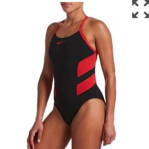 Nike color block racer back one piece swimsuit